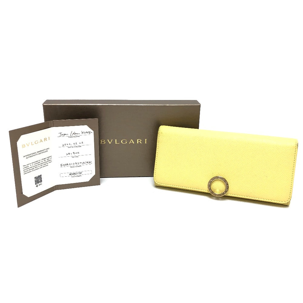 BVLGARI Logo Clip Long Wallet, Bifold Wallet, Leather, Women's, Yellow