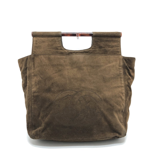 CHANEL CC Coco Mark Vintage Plastic Handle Tote Bag in Brown Suede