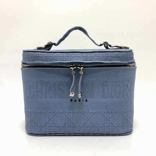 Dior Cannage Embroidered Vanity Bag, Canvas, Women's, Blue