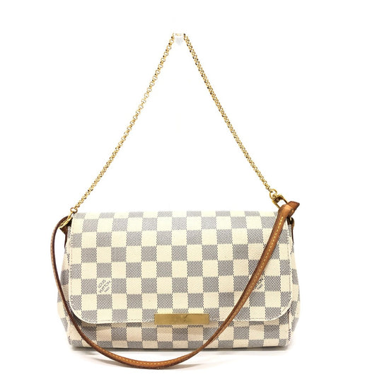 LOUIS VUITTON N41275 Damier Azur Favorite MM 3-Way Bag, Chain Shoulder Bag, Damier Azur Canvas, Women's, White
