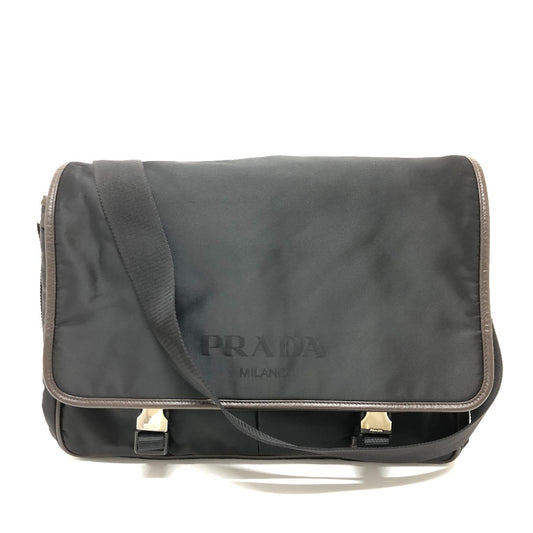 PRADA VA0793 Flap Logo Messenger Bag, Crossbody Bag, Shoulder Bag, Nylon, Men's, Black