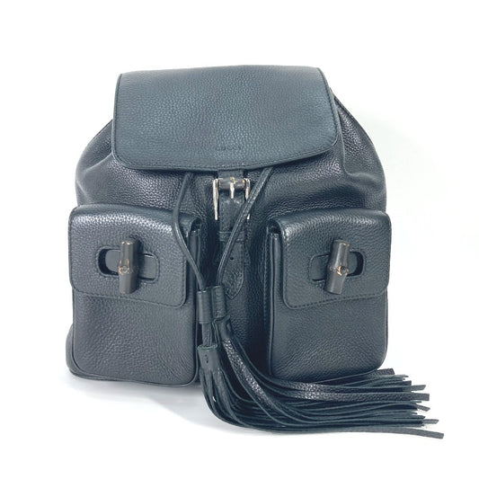 GUCCI 370833 Bamboo Backpack with Fringe and Tassel, Leather, Women's, Black