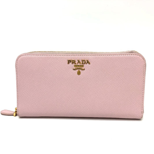 PRADA 1ML506 Logo Zippy Wallet, Round Zipper Long Wallet, Saffiano Leather, Women's, Pink