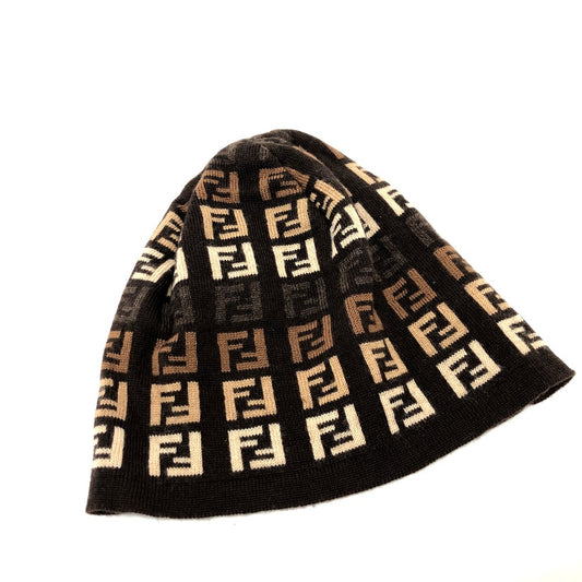 FENDI Zucchino Zucca Wool Knit Hat, Women's, Brown