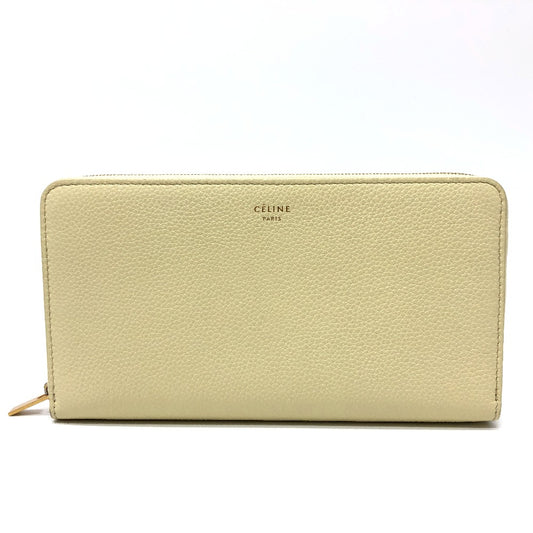 CELINE Long Wallet, Round Zipper, Leather, Women's, Beige