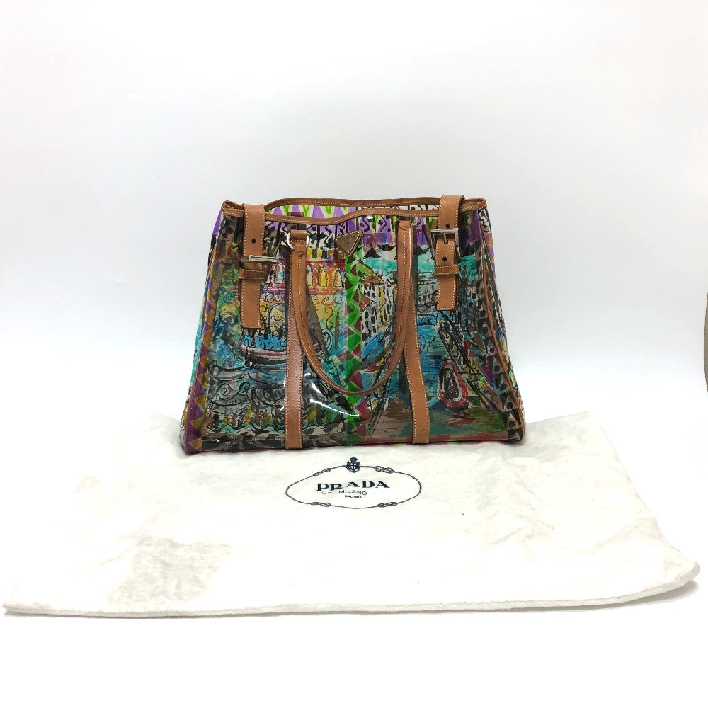 PRADA BR2515 Venezia Print Tote Bag in Vinyl and Leather, Multicolor