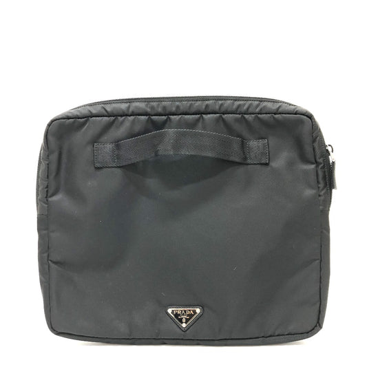 Prada Triangle Logo Nylon Handbag/Clutch Bag in Black