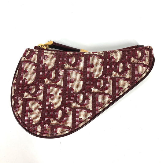Dior Oblique Saddle Wallet, Coin Purse, Canvas/Leather, Women's, Wine Red