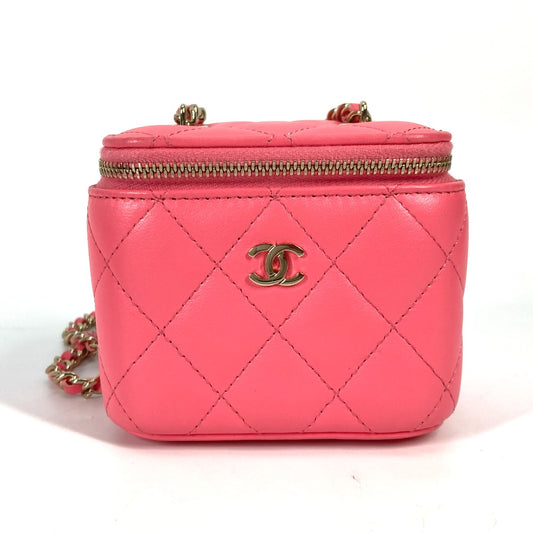 CHANEL AP1340 Timeless Classic Line Small Vanity Bag with Chain and Mirror, Mini Crossbody Shoulder Bag, Lambskin, Pink