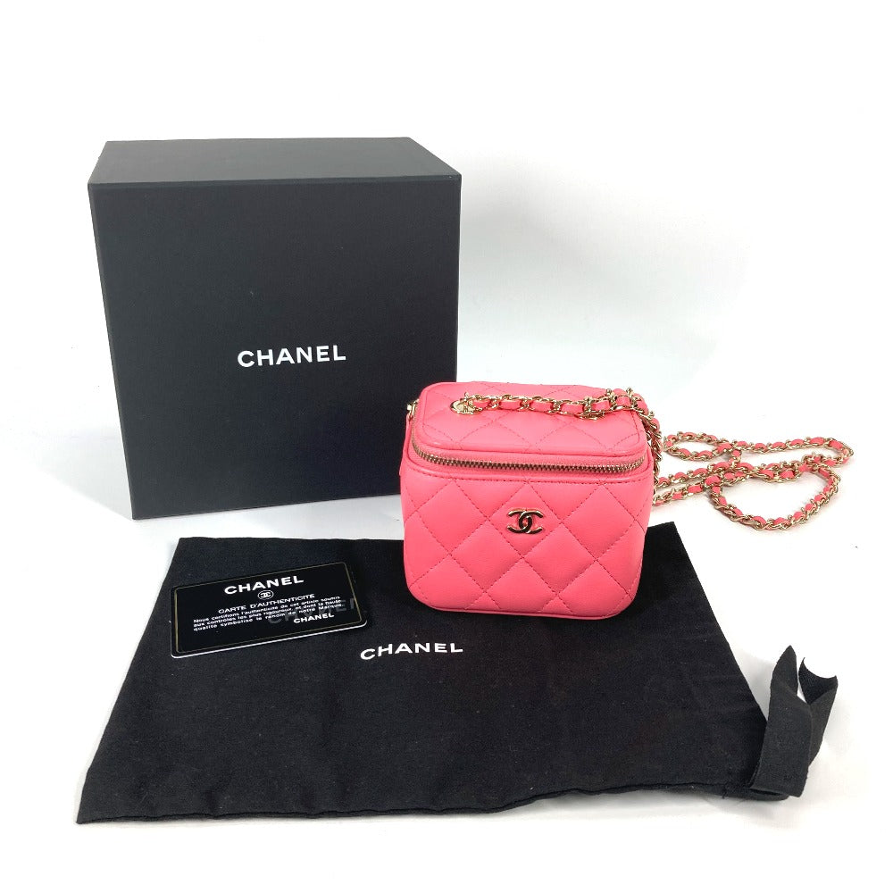 CHANEL AP1340 Timeless Classic Line Small Vanity Bag with Chain and Mirror, Mini Crossbody Shoulder Bag, Lambskin, Pink