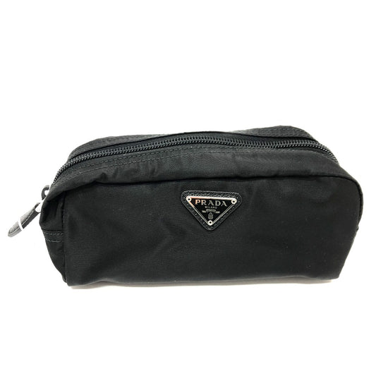 PRADA 1NA350 Triangle Logo Makeup Pouch, Nylon, Black, Women's