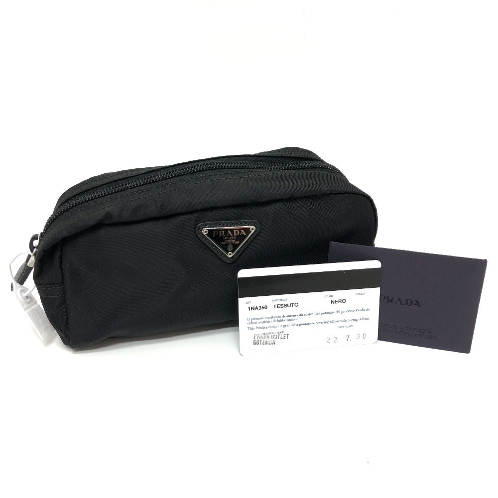 PRADA 1NA350 Triangle Logo Makeup Pouch, Nylon, Black, Women's