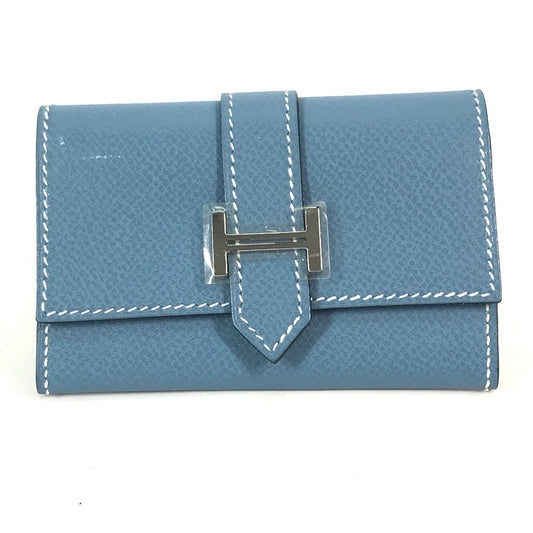 HERMES Bearn business card case, pass case, coin case, wallet, coin purse, card case, leather, women's, blue jean, blue
