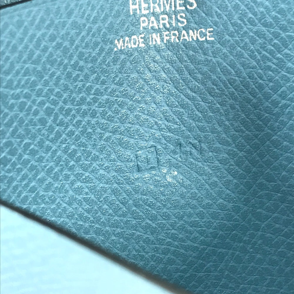 HERMES Bearn business card case, pass case, coin case, wallet, coin purse, card case, leather, women's, blue jean, blue