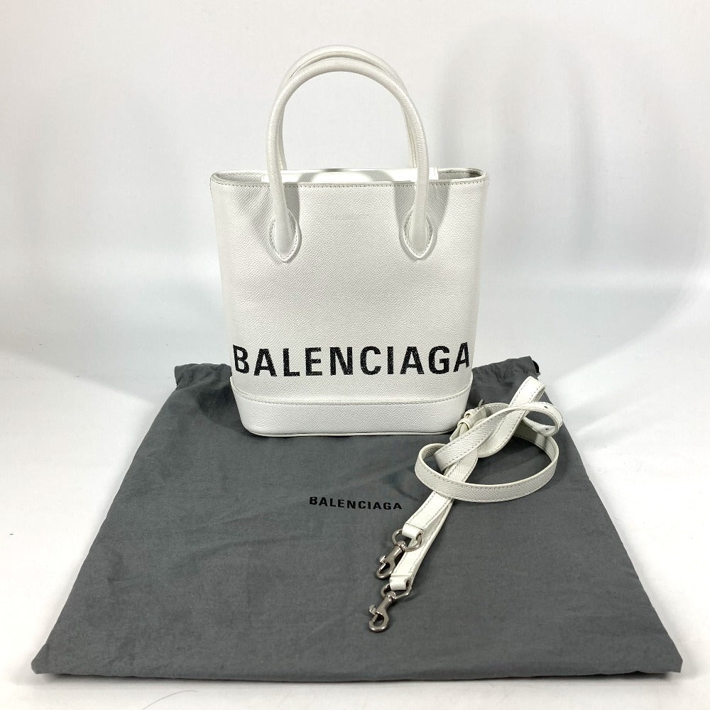 BALENCIAGA 596159 ロゴ ヴィルXXS 2WAY ハンドバッグ トートバッグ 斜め掛け ショルダーバッグ レザー レディース ホワイト - brandshop-reference