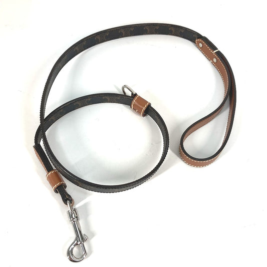 CELINE 4M1582EAV.04LI Triomphe Dog Leash, Leather/Canvas, Unisex, Tan/Brown