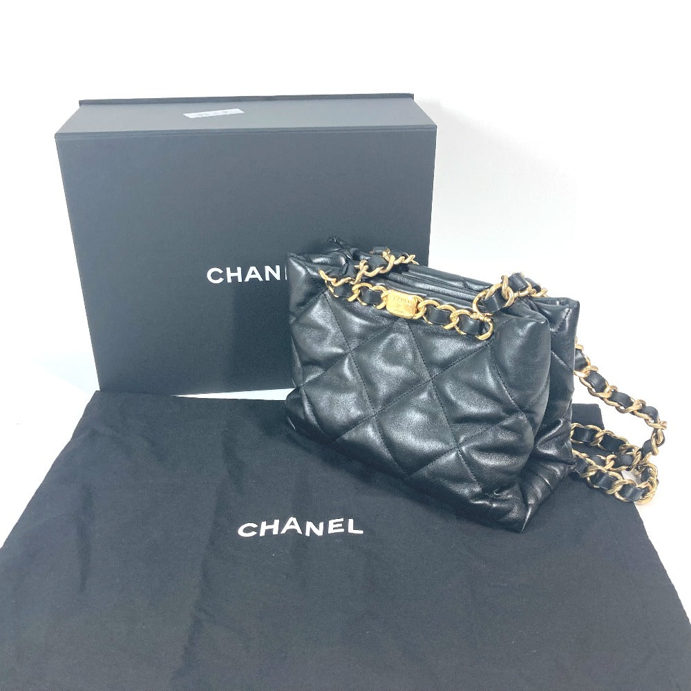 CHANEL AS3502 Quilted Matelasse Chain Bag, Small Shopping Bag, CC Coco Mark Shoulder Bag, Lambskin, Black