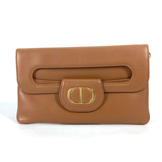 Dior M8641UBBU CD DIORDOUBLE Clutch Bag, Medium Bag, 3-Way Chain Shoulder Bag, Handbag, Leather, Women's, Brown