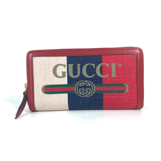 GUCCI 524790 ロングウォレット ロゴ ストライプ ラウンドファスナー 長財布 キャンバス/レザー レディース レッド - brandshop-reference