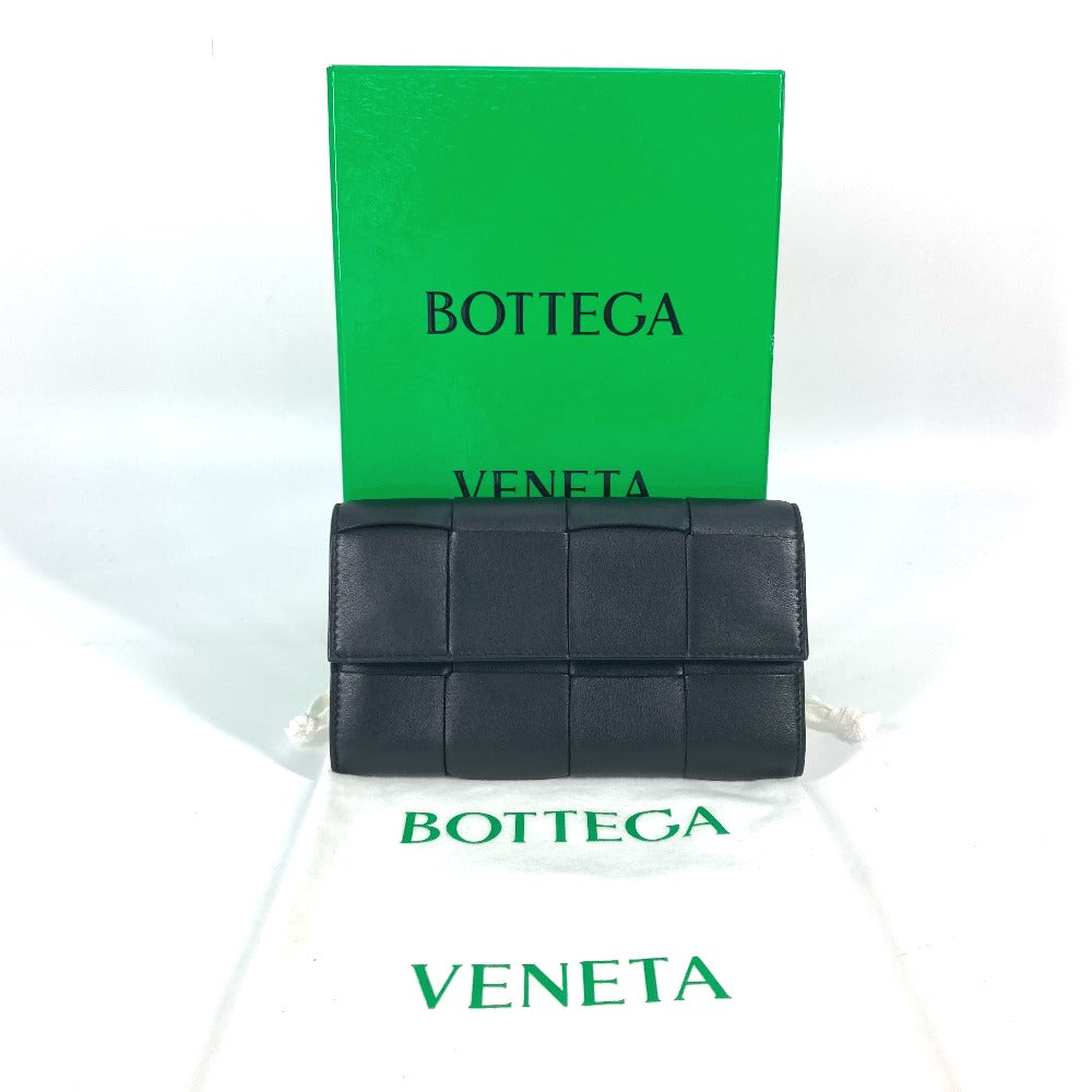 BOTTEGA VENETA 651387 ロングウォレット マキシイントレチャート フラップ 長財布 レザー レディース ブラック