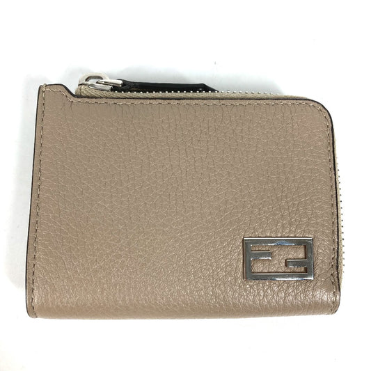 FENDI 7M0330 Fragment Case Wallet, Logo Wallet, L-Shaped Zipper Coin Purse, Leather, Men's, Beige