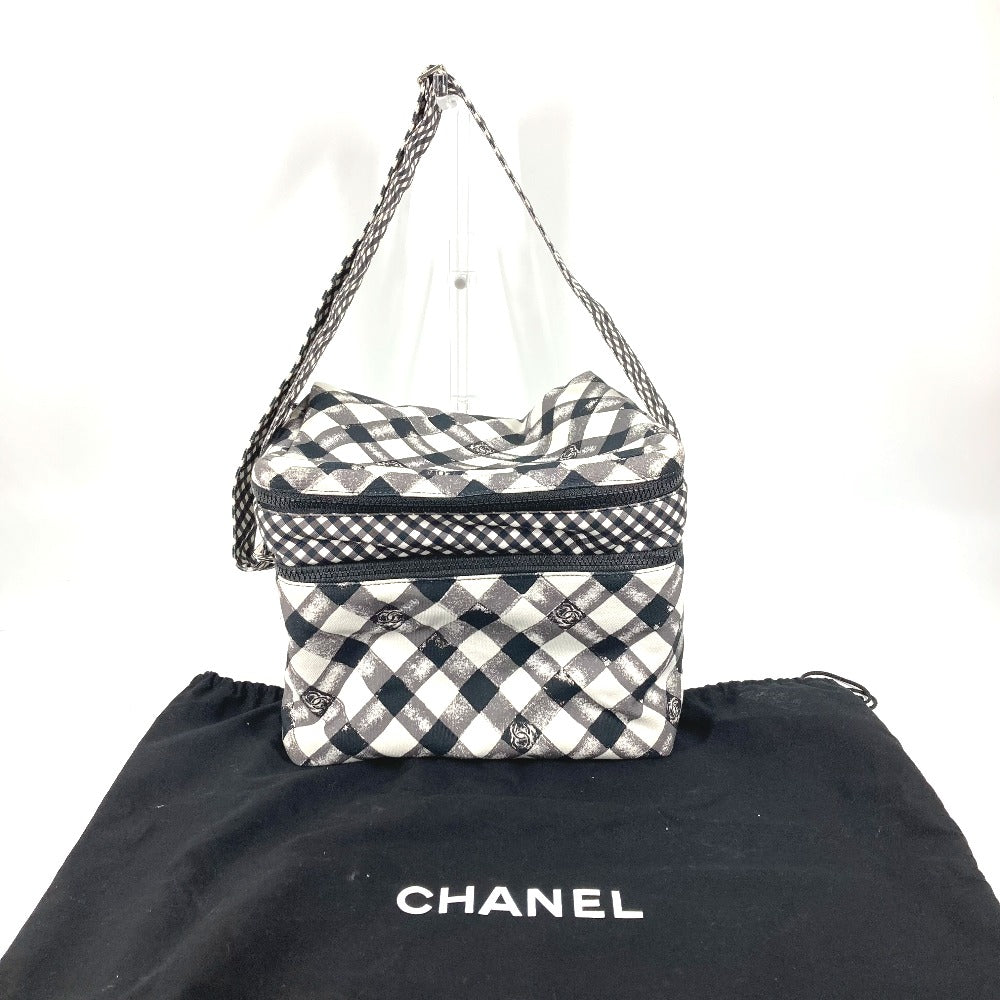 CHANEL Check CC Coco Mark Shoulder Bag Canvas Handbag Women's White