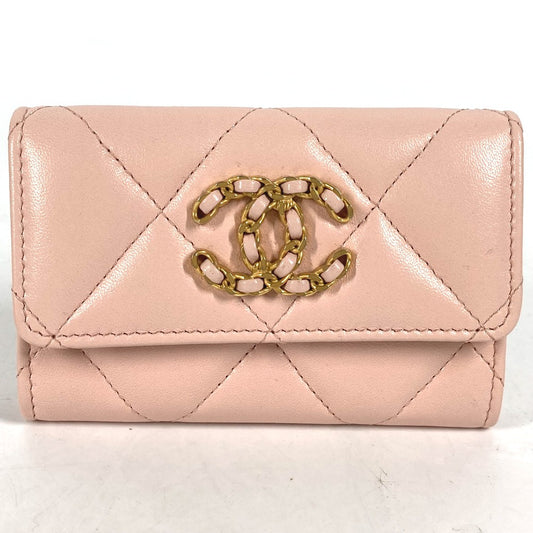 CHANEL 19ライン チェーン CC カードケース マトラッセ ココマーク 財布 小銭入れ コインケース ラムスキン レディース ピンク