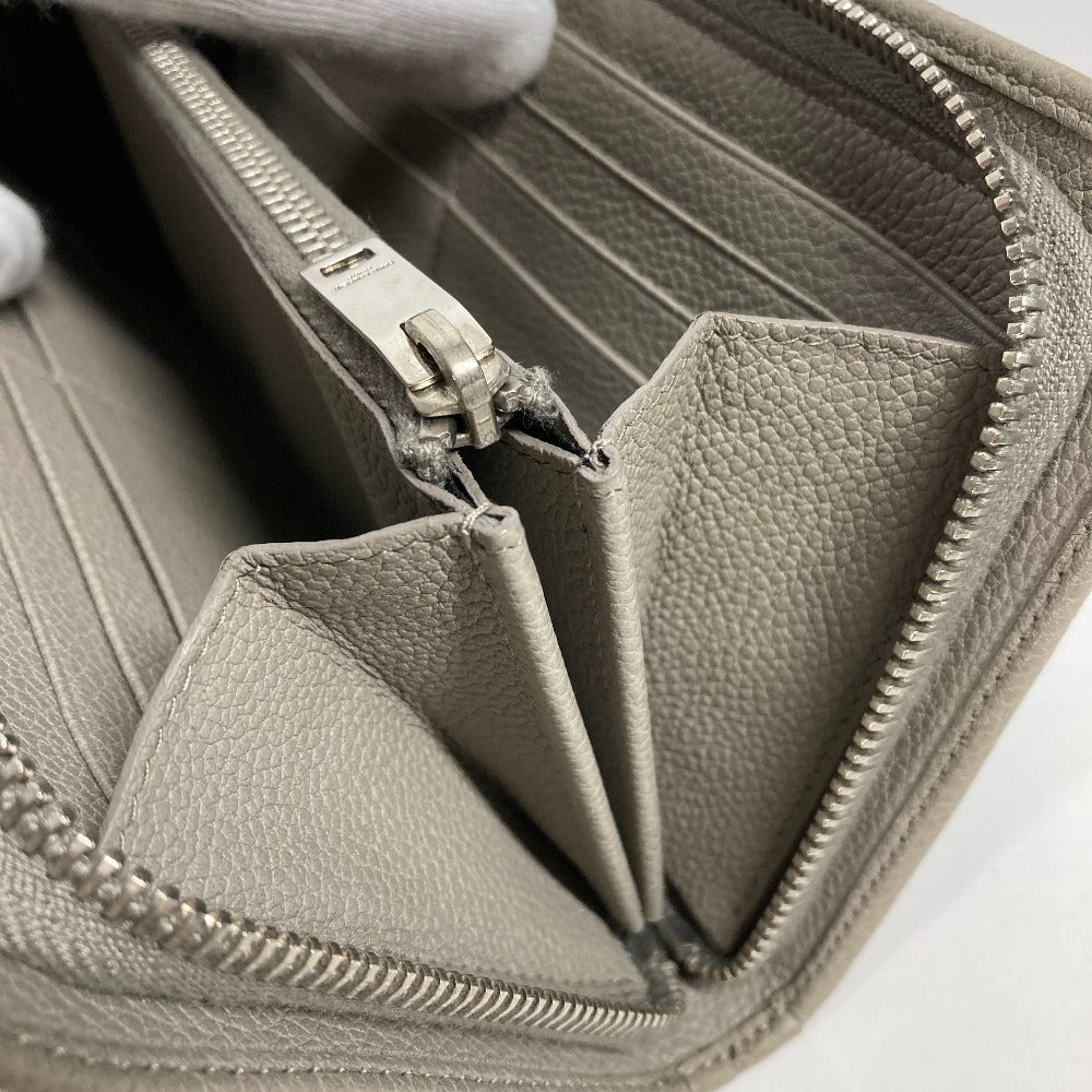 SAINT LAURENT PARIS 326599 ロングウォレット ロゴ ラウンドファスナー 長財布 レザー レディース グレー - brandshop-reference