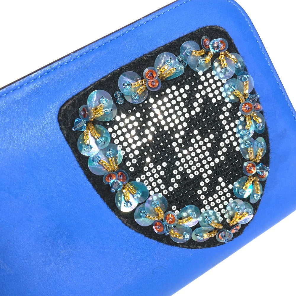 Dior ロングウォレット ビジュー ラインストーン ラウンドファスナー 長財布 レザー レディース ブルー - brandshop-reference