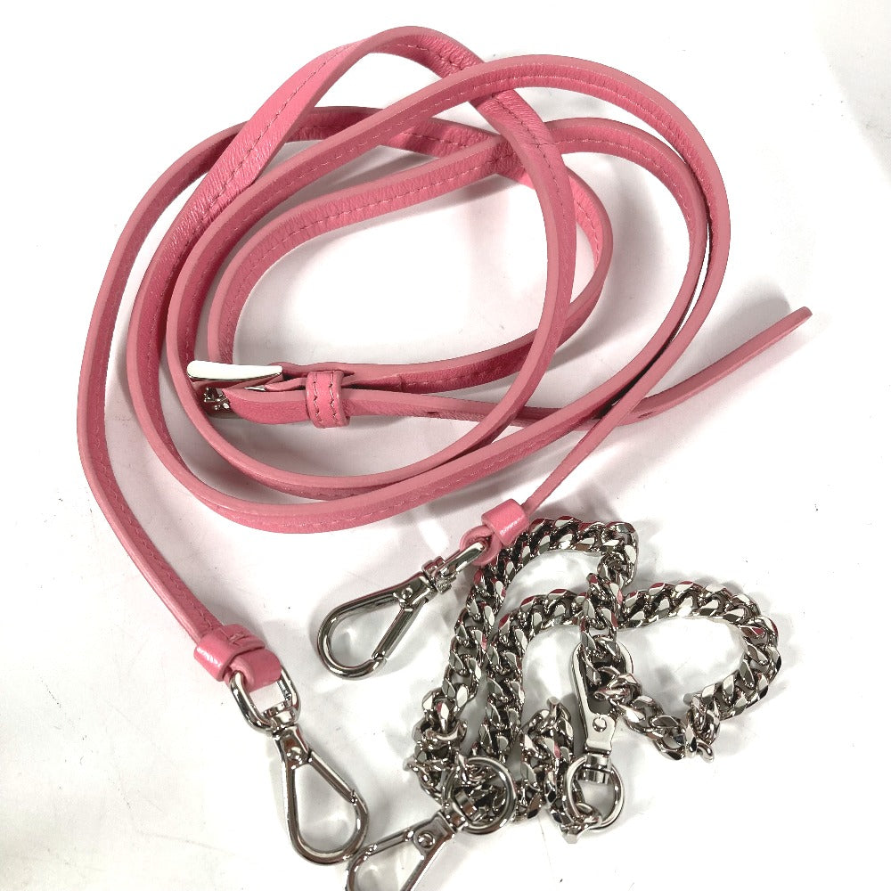 PRADA チェーン ダブルトライアングル 三角ロゴ プレート 斜め掛け 3WAY ポシェット ポーチ ショルダーバッグ レザー レディース ピンク - brandshop-reference