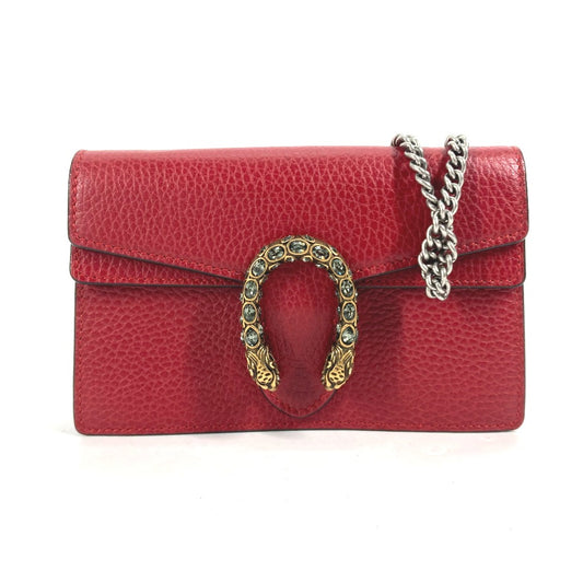 GUCCI 476432 2-Way Bag, Pouch, Clutch Bag, Dionysus Rhinestone Chain, Crossbody Shoulder Bag, Leather, Women's, Red