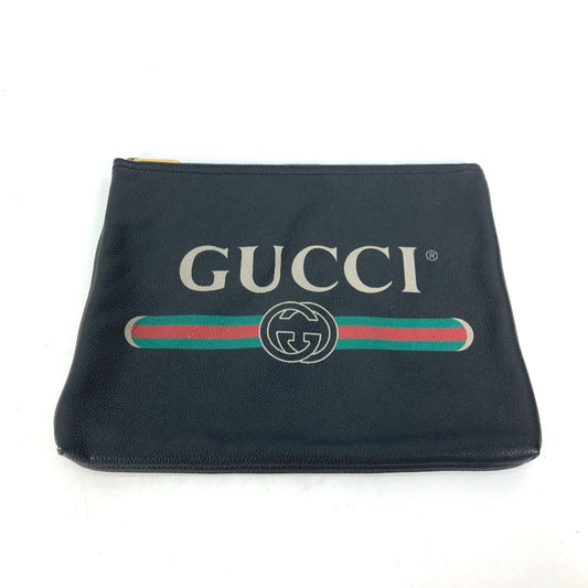 GUCCI 500981 Logo Pouch Bag Clutch Bag Leather Men's Black