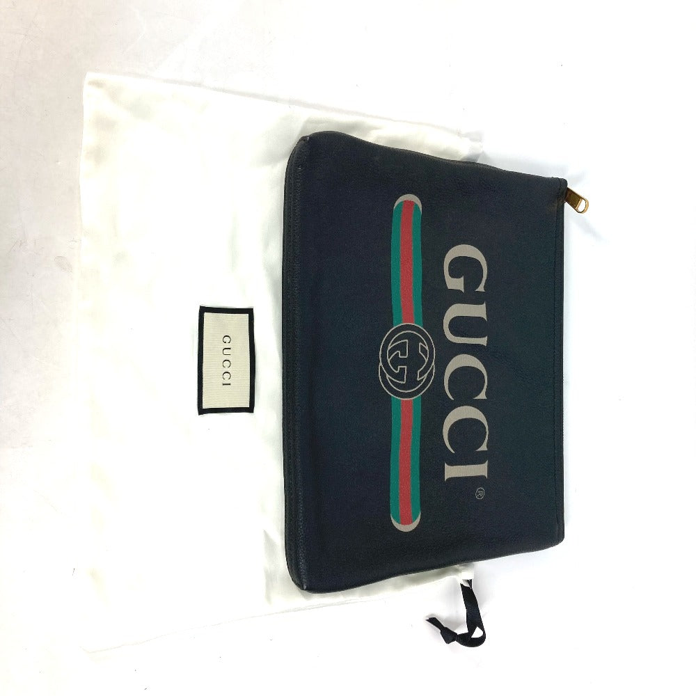 GUCCI 500981 Logo Pouch Bag Clutch Bag Leather Men's Black
