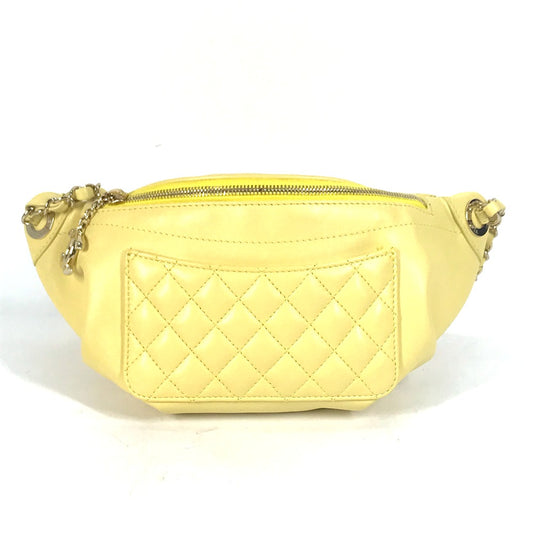 CHANEL A57832 チェーン ベルトバッグ ウエストポーチ CC ココマーク カバン クロス キルティング マトラッセ ボディバッグ ラムスキン レディース イエロー