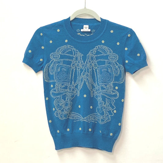 HERMES Short Sleeve Brid de Gala Sweater, Cashmere Knit, Women's, Blue