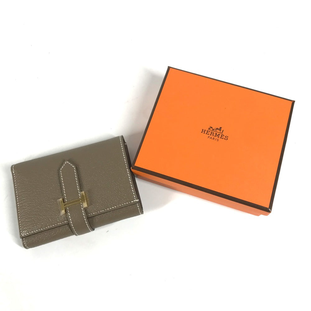 HERMES ベアン コンビネ コンパクトウォレット 財布 3つ折り財布 シェーブル レディース エトゥープ ゴールド金具