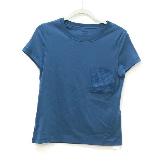 HERMES Apparel Tops, Short Sleeve T-Shirt with Embroidered Pocket, Cotton, Women's, Blue