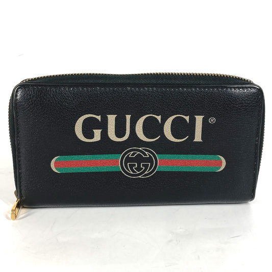 GUCCI 496317 Logo Long Wallet with Round Zipper, Leather, Men's, Black