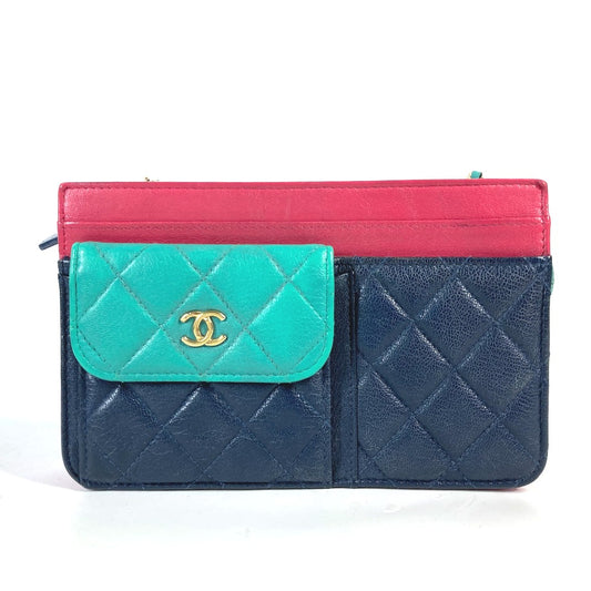 CHANEL AP1138 2020クルーズ トリコロールカラー チェーンウォレット CC ココマーク カバン ショルダーバッグ 斜め掛け ポシェット 長財布 キャビアスキン レディース ネイビー
