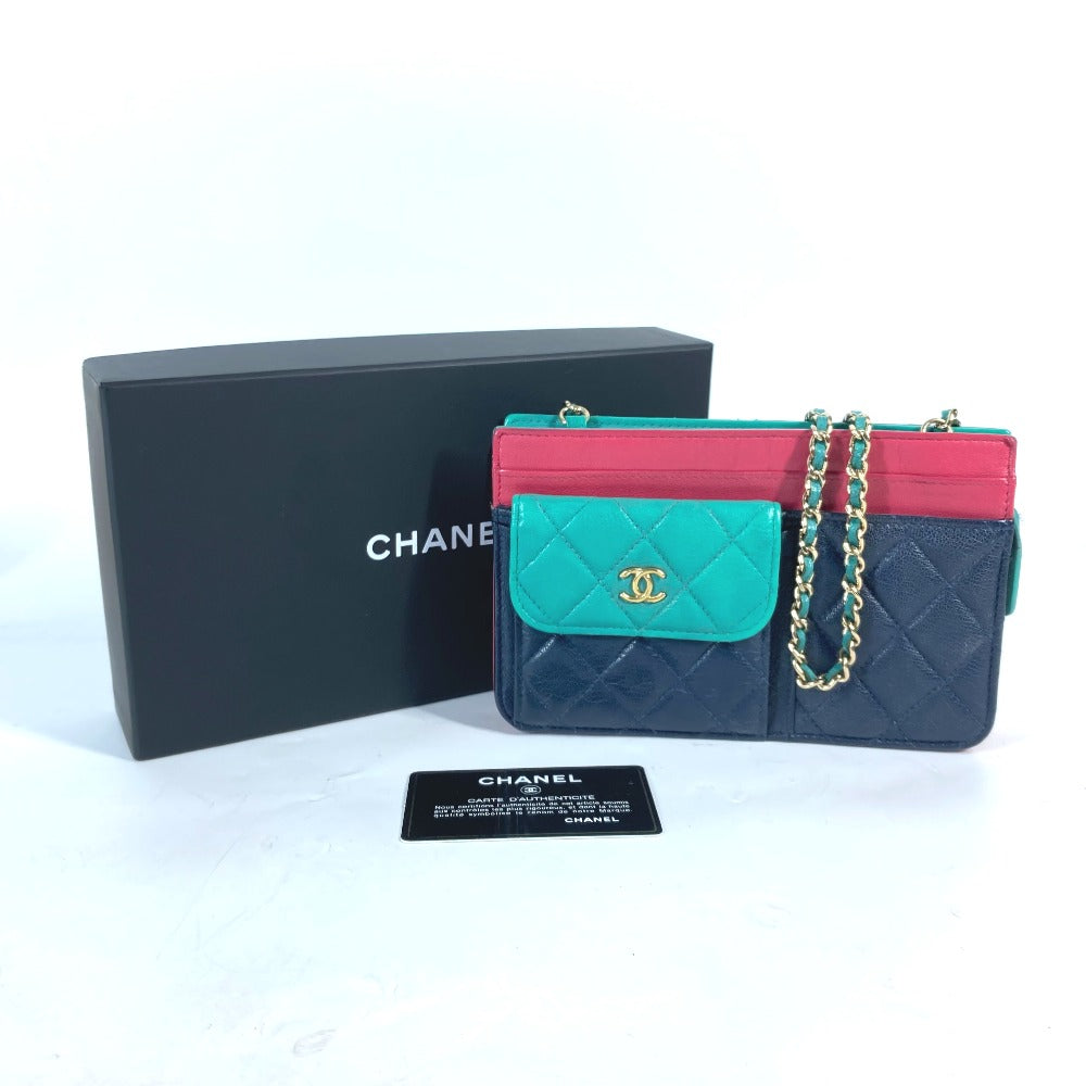 CHANEL AP1138 2020 Cruise Tricolor Chain Wallet CC โลโก้โคโค่ กระเป๋าถือ กระเป๋าสะพายข้าง กระเป๋า Crossbody กระเป๋าสตางค์ใบยาว หนังคาเวียร์ สำหรับผู้หญิง สีกรมท่า