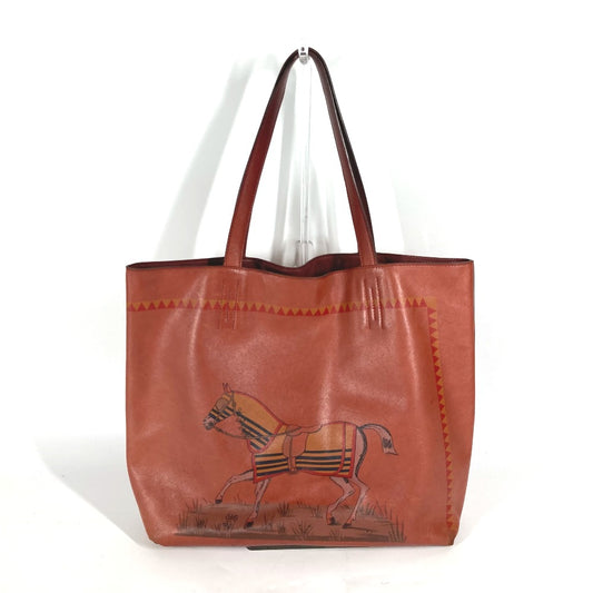 HERMES Reversible Double Sens 45 Cheval Horse Shoulder Bag/Tote Bag in Brown Leather