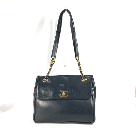 CHANEL ヴィンテージ CC ココマーク Wチェーン カバン 肩掛け ビッグココ ショルダーバッグ ラムスキン レディース ブラック