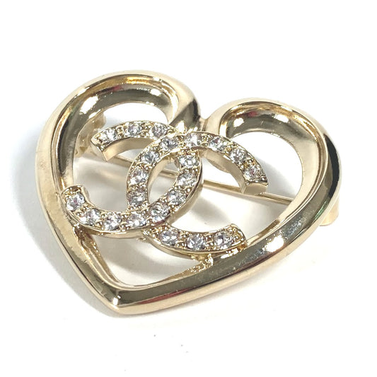 CHANEL P23C CC ココマーク ハート ラインストーン アクセサリー ブローチ メタル レディース ゴールド - brandshop-reference