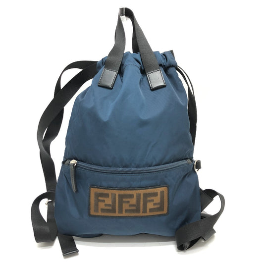 FENDI 8BZ045 Zucca Logo Knapsack Backpack Nylon Unisex Navy