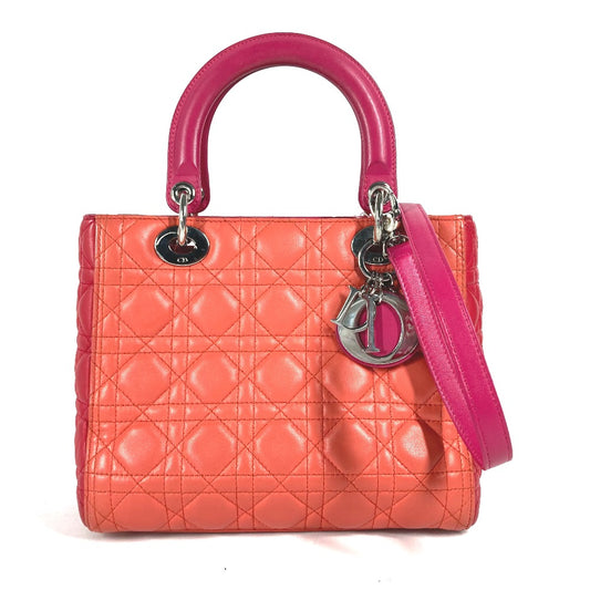 Dior Tricolor Lady Dior Tote Bag, Shoulder Bag, 2-Way Bag, Handbag, Lambskin, Women's, Pink