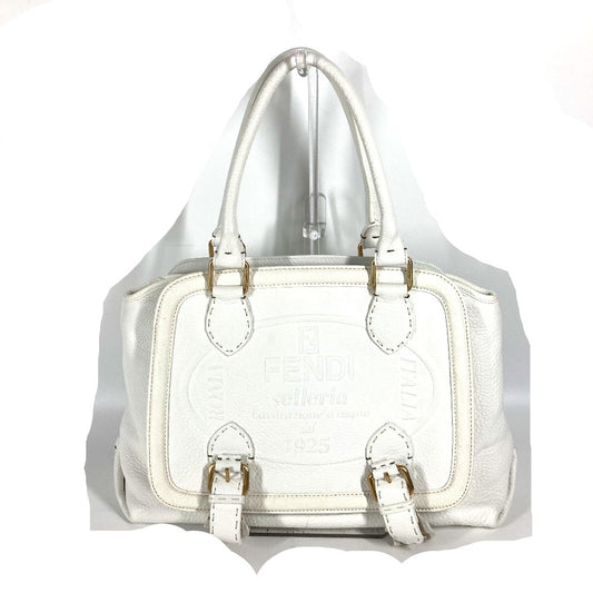 FENDI 8BN167 Horse Selleria Logo Shoulder Tote Bag Leather Women's White
