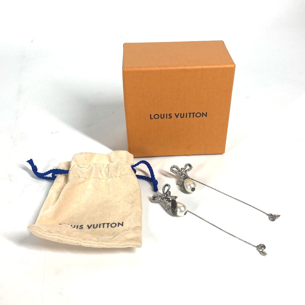 LOUIS VUITTON MP2200 フェイクパール リボン ラインストーン ブックル ドレイユ ボウ LV ウィンザー ストラス アクセサリー チェーン ピアス メタル レディース - brandshop-reference