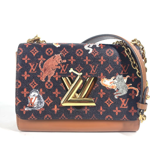 LOUIS VUITTON M44408 Monogram Cat Sack Twist MM Chain Bag, Crossbody Double Chain Shoulder Bag, Monogram Canvas, Women's, Brown