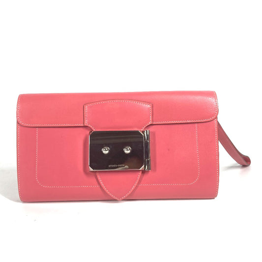 HERMES Sack Clutch Good Lock Pouch Bag with Strap, Leather Clutch Bag for Women, Rose Lipstick Pink