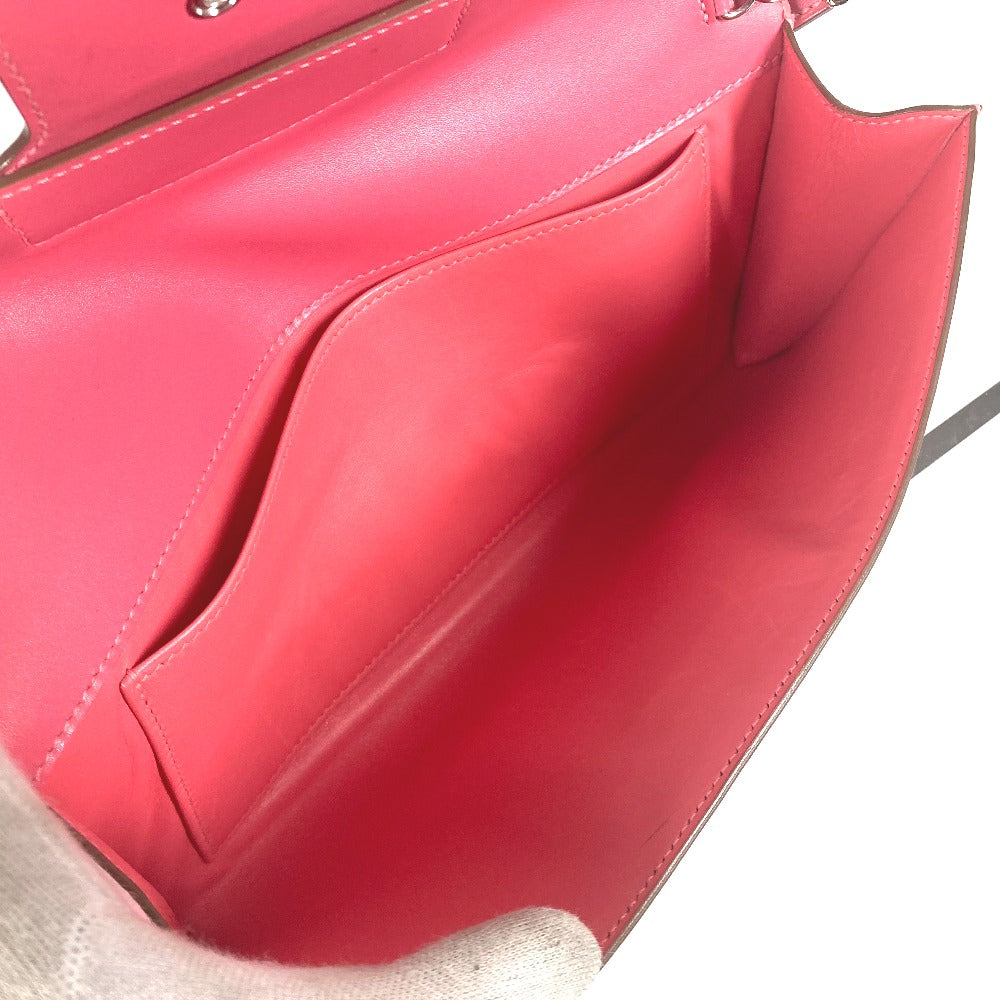 HERMES Sack Clutch Good Lock Pouch Bag with Strap, Leather Clutch Bag for Women, Rose Lipstick Pink